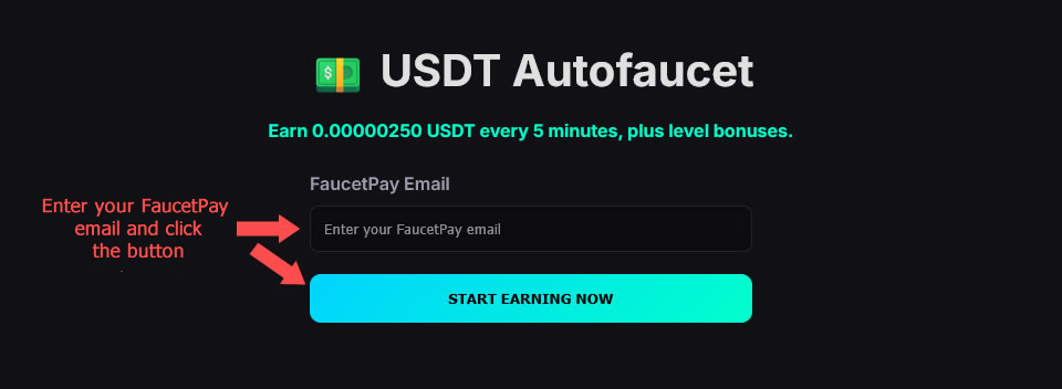 Autofaucet screen for entering FaucetPay email